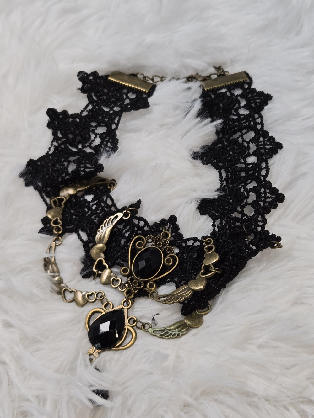 Gothic Victorian Lace Choker Black Gem Steampunk Lolita Vampire Necklace Hearts - Picture 5 of 5
